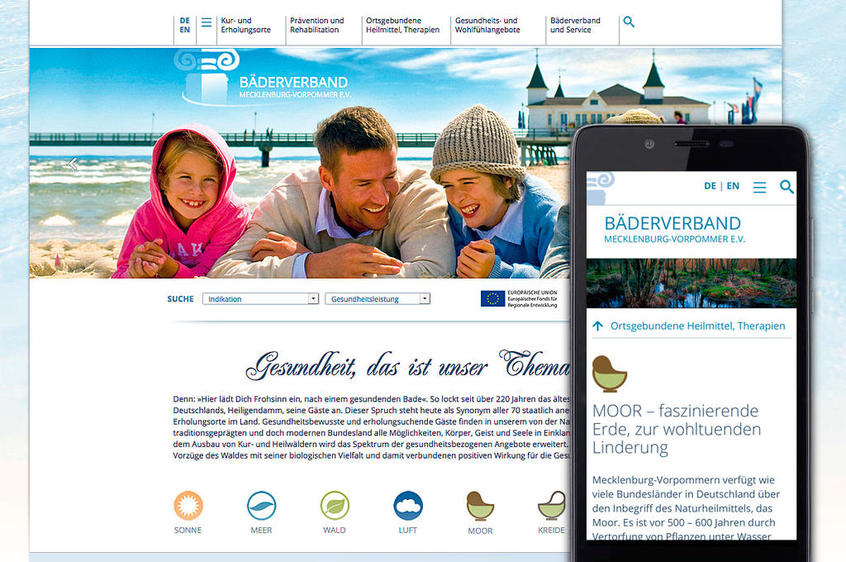 Webdesign für den Bäderverband M-V, responsive Website