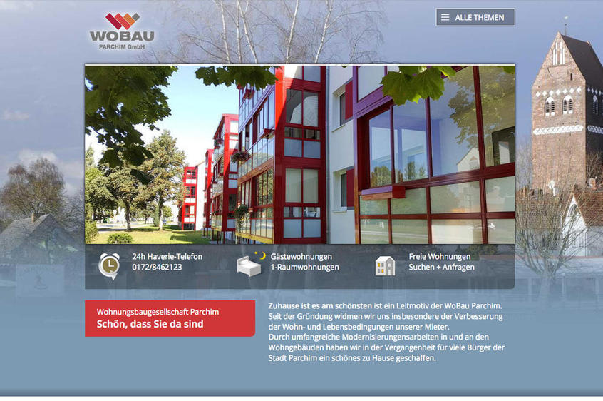 Die Startseite der responsiven Website der WOBAU in Parchim.